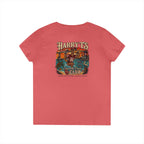 Women’s V-Neck Tee — Retro Seaside Surf Club Graphic (Chest Logo + Back Artwork)