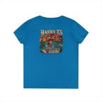 Women’s V-Neck Tee — Retro Seaside Surf Club Graphic (Chest Logo + Back Artwork)