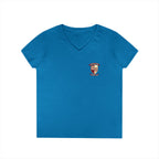 Women’s V-Neck Tee — Retro Seaside Surf Club Graphic (Chest Logo + Back Artwork)