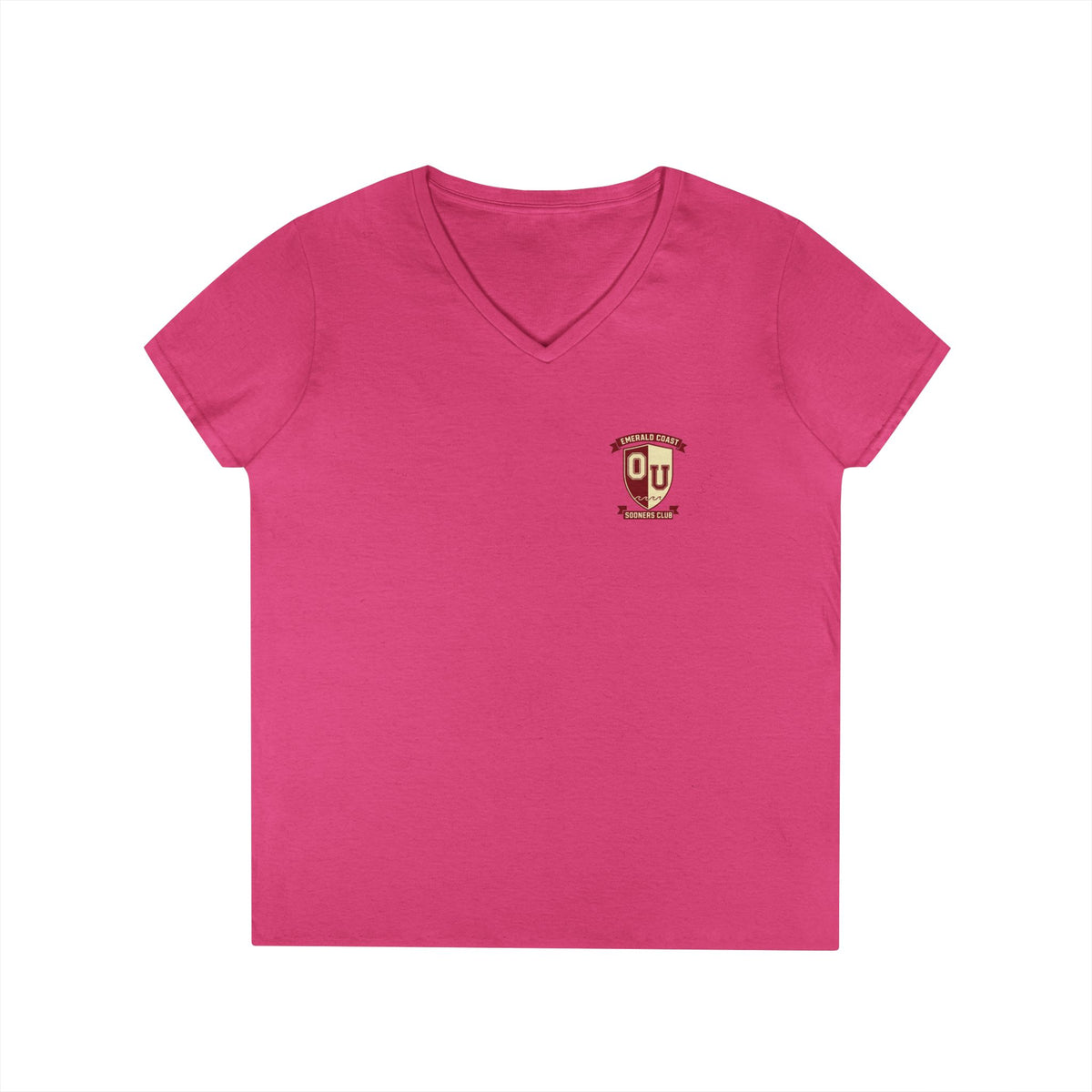 Women’s V-Neck Tee — Retro Seaside Surf Club Graphic (Chest Logo + Back Artwork)