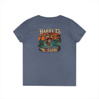 Women’s V-Neck Tee — Retro Seaside Surf Club Graphic (Chest Logo + Back Artwork)