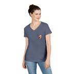 Women’s V-Neck Tee — Retro Seaside Surf Club Graphic (Chest Logo + Back Artwork)