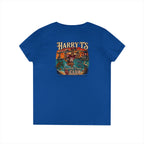 Women’s V-Neck Tee — Retro Seaside Surf Club Graphic (Chest Logo + Back Artwork)