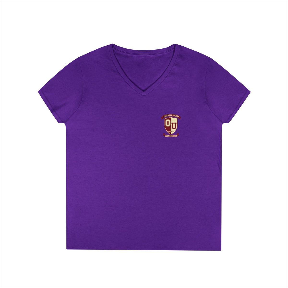 Women’s V-Neck Tee — Retro Seaside Surf Club Graphic (Chest Logo + Back Artwork)