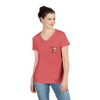 Women’s V-Neck Tee — Retro Seaside Surf Club Graphic (Chest Logo + Back Artwork)