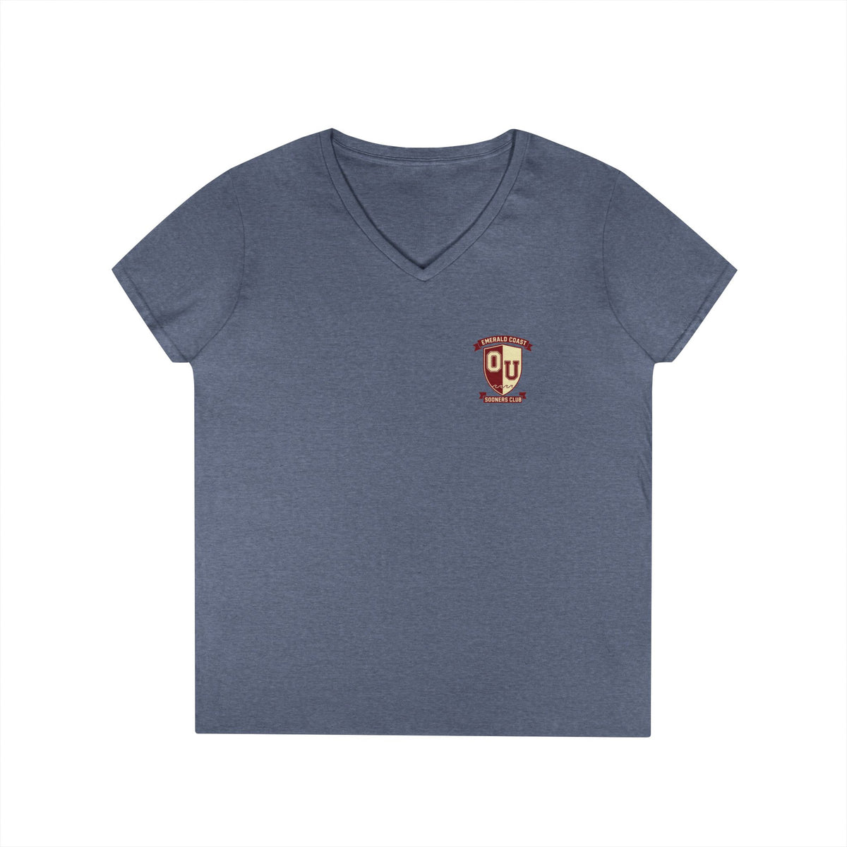 Women’s V-Neck Tee — Retro Seaside Surf Club Graphic (Chest Logo + Back Artwork)