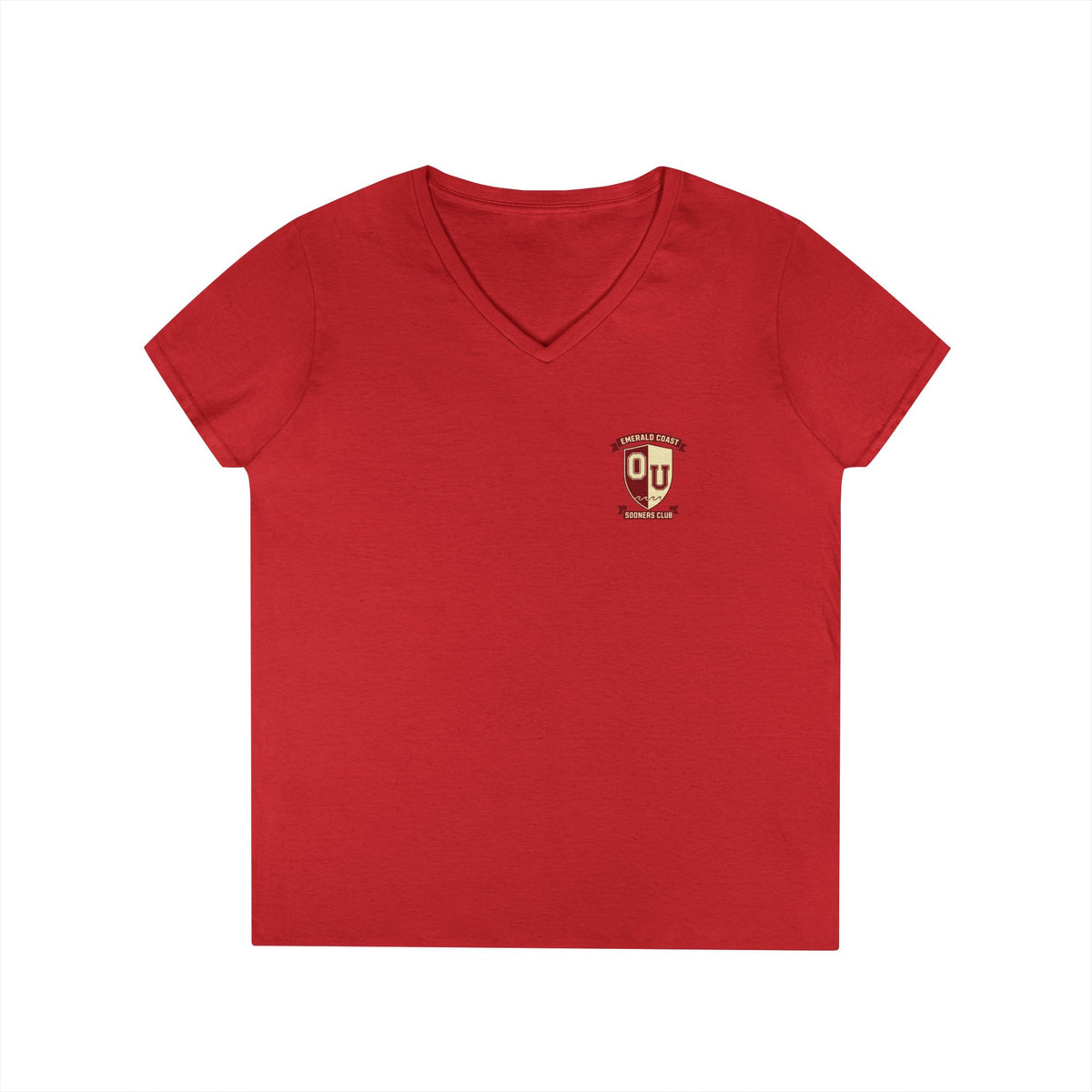Women’s V-Neck Tee — Retro Seaside Surf Club Graphic (Chest Logo + Back Artwork)