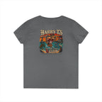 Women’s V-Neck Tee — Retro Seaside Surf Club Graphic (Chest Logo + Back Artwork)