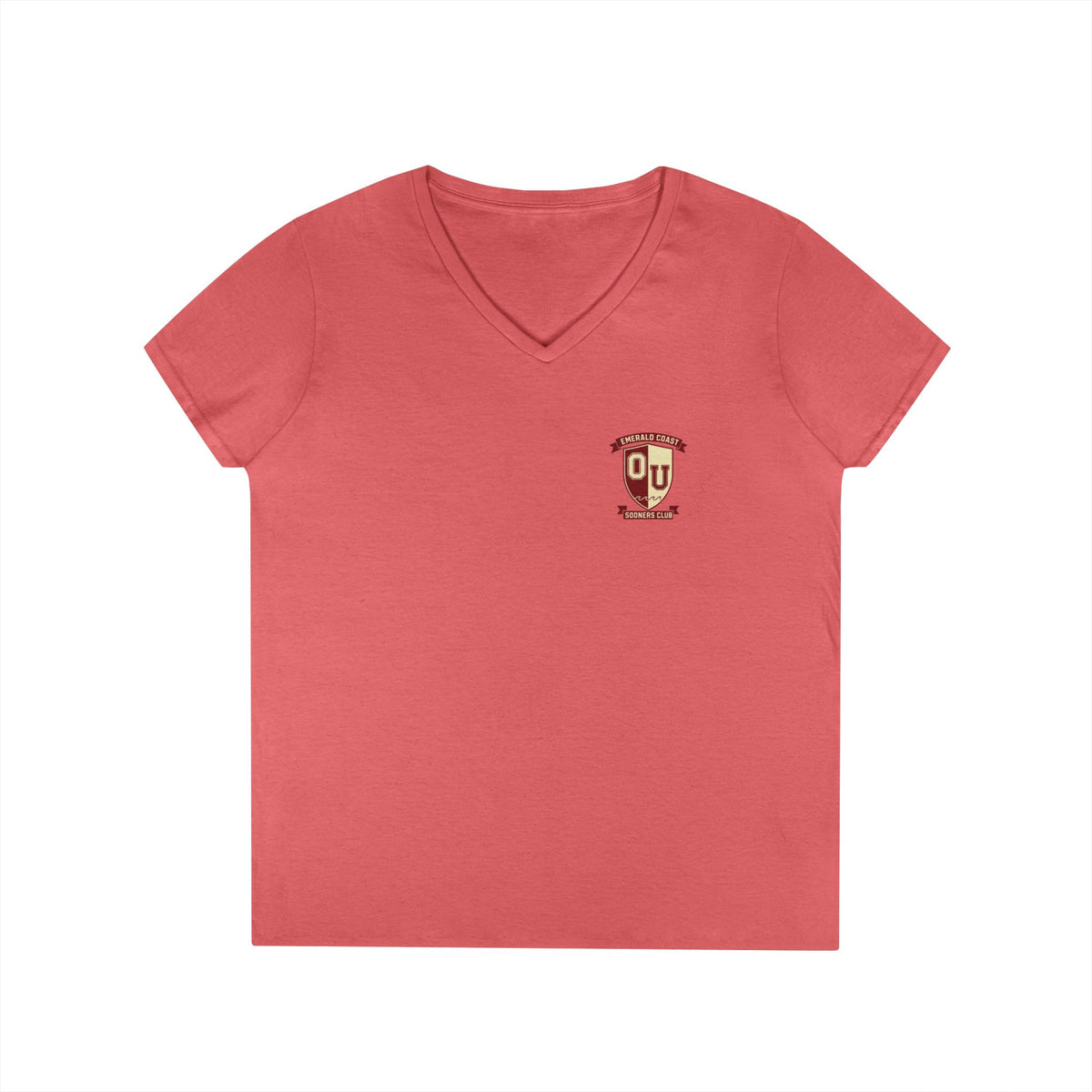 Women’s V-Neck Tee — Retro Seaside Surf Club Graphic (Chest Logo + Back Artwork)