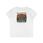 Women’s V-Neck Tee — Retro Seaside Surf Club Graphic (Chest Logo + Back Artwork)