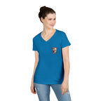 Women’s V-Neck Tee — Retro Seaside Surf Club Graphic (Chest Logo + Back Artwork)