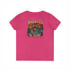 Women’s V-Neck Tee — Retro Seaside Surf Club Graphic (Chest Logo + Back Artwork)
