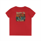 Women’s V-Neck Tee — Retro Seaside Surf Club Graphic (Chest Logo + Back Artwork)